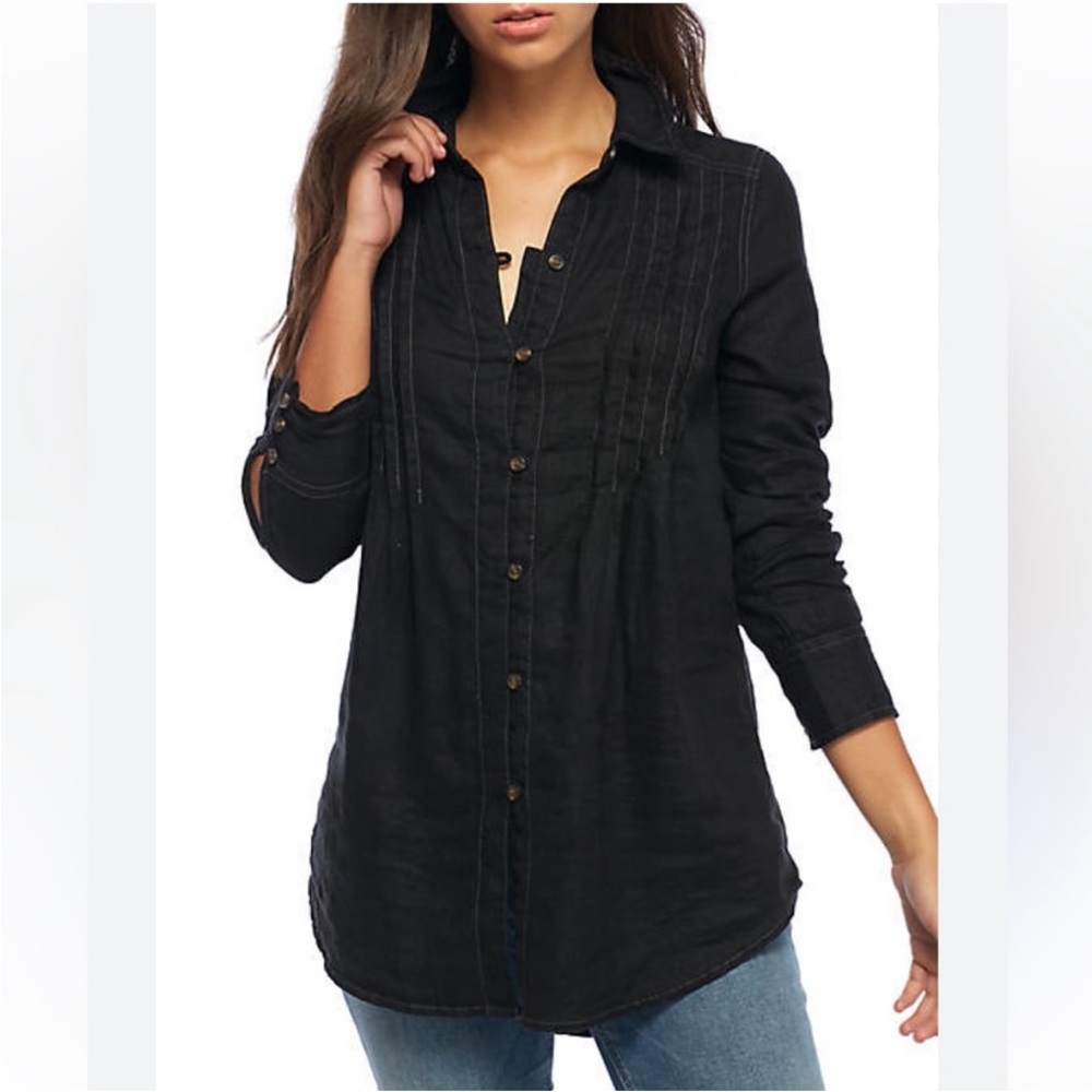 Free People Black Button-Down Shirt size S